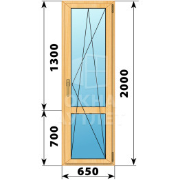 Стеклянная балконная дверь из сосны с импостом 650×2000 ПО ОА-59329