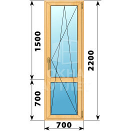 Стеклянная балконная дверь из сосны с импостом 700×2200 ПО ОА-59698