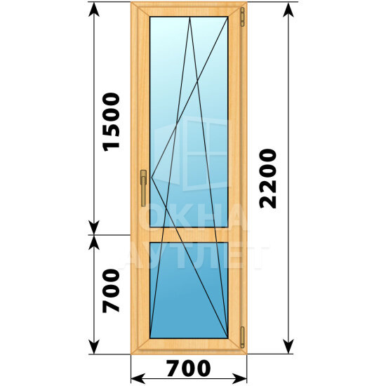 Стеклянная балконная дверь из сосны с импостом 700×2200 ПО ОА-59698