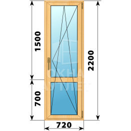 Стеклянная балконная дверь из сосны с импостом 720×2200 ПО ОА-59740