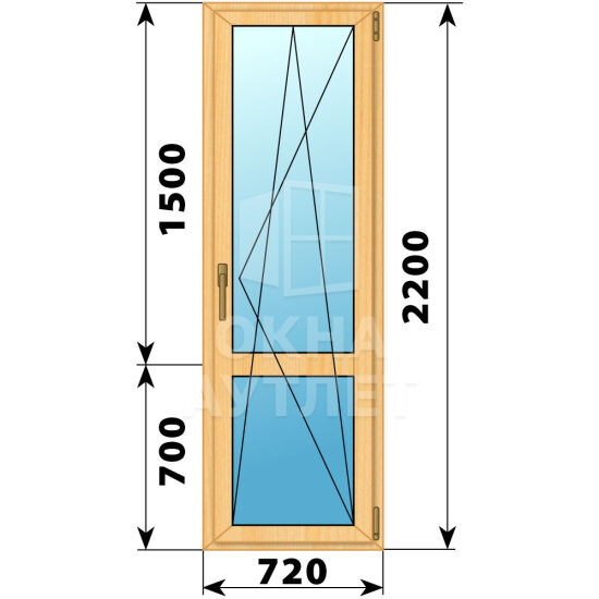Стеклянная балконная дверь из сосны с импостом 720×2200 ПО ОА-59740