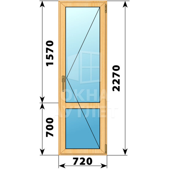 Стеклянная балконная дверь из сосны с импостом 720×2270 П ОА-62827