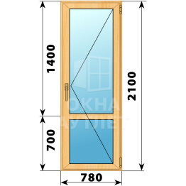 Стеклянная балконная дверь из сосны с импостом 780×2100 П ОА-62830