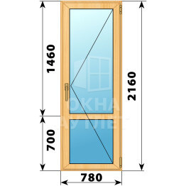 Стеклянная балконная дверь из сосны с импостом 780×2160 П ОА-59836