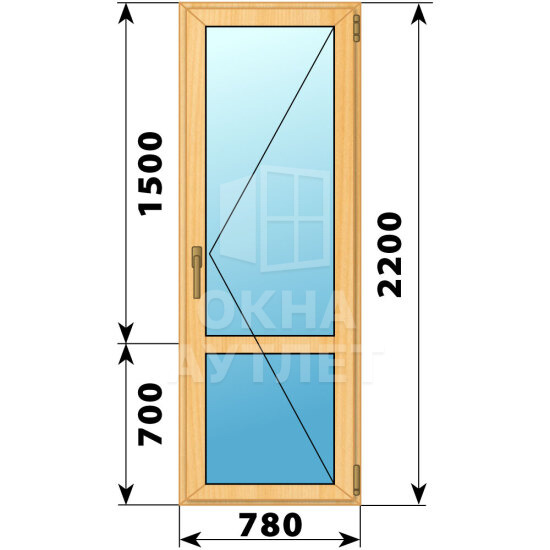 Стеклянная балконная дверь из сосны с импостом 780×2200 П ОА-62842