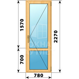 Стеклянная балконная дверь из сосны с импостом 780×2270 П ОА-59911