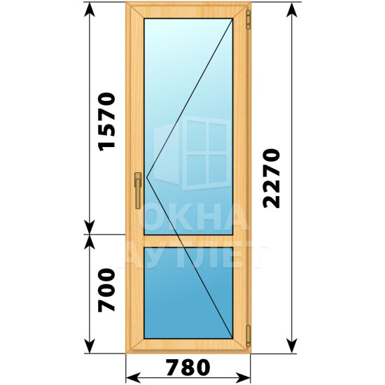 Стеклянная балконная дверь из сосны с импостом 780×2270 П ОА-59911
