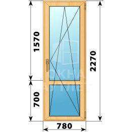 Стеклянная балконная дверь из сосны с импостом 780×2270 ПО ОА-59947