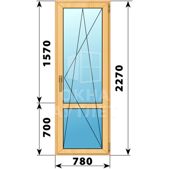 Стеклянная балконная дверь из сосны с импостом 780×2270 ПО ОА-59947