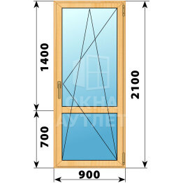Стеклянная балконная дверь из сосны с импостом 900×2100 ПО ОА-59974