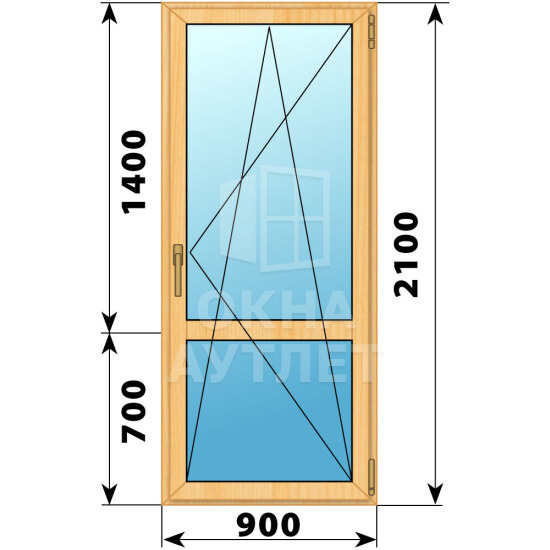 Стеклянная балконная дверь из сосны с импостом 900×2100 ПО ОА-59974