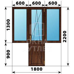 Т-образный балконный блок из дуба 1800×2200 Тип 1 ОА-53003