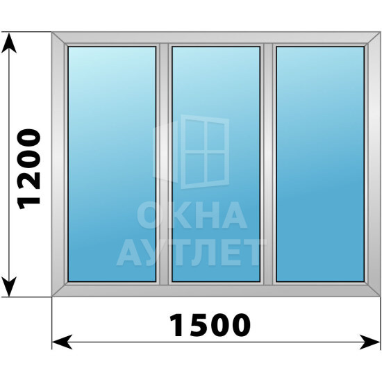 Трехстворчатое алюминиевое окно 1500×1200 Г-Г-Г ОА-51488