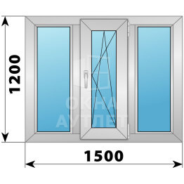 Трехстворчатое алюминиевое окно 1500×1200 Г-ПО-Г ОА-51623