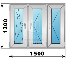 Трехстворчатое алюминиевое окно 1500×1200 ПO-П-П ОА-51857