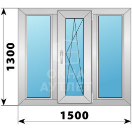 Трехстворчатое алюминиевое окно 1500×1300 Г-ПО-Г ОА-51635