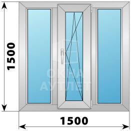Трехстворчатое алюминиевое окно 1500×1500 Г-ПО-Г ОА-51653