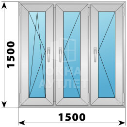 Трехстворчатое алюминиевое окно 1500×1500 ПO-П-П ОА-52229