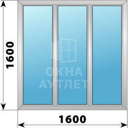 Трехстворчатое алюминиевое окно 1600×1600 Г-Г-Г ОА-51578