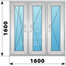 Трехстворчатое алюминиевое окно 1600×1600 ПO-П-П ОА-52040