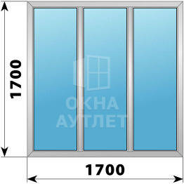 Трехстворчатое алюминиевое окно 1700×1700 Г-Г-Г ОА-51599