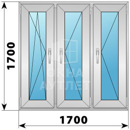 Трехстворчатое алюминиевое окно 1700×1700 ПO-П-П ОА-52082