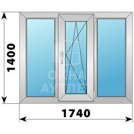 Трехстворчатое алюминиевое окно 1740×1400 Г-ПО-Г ОА-51665