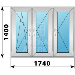 Трехстворчатое алюминиевое окно 1740×1400 ПO-П-П ОА-51992