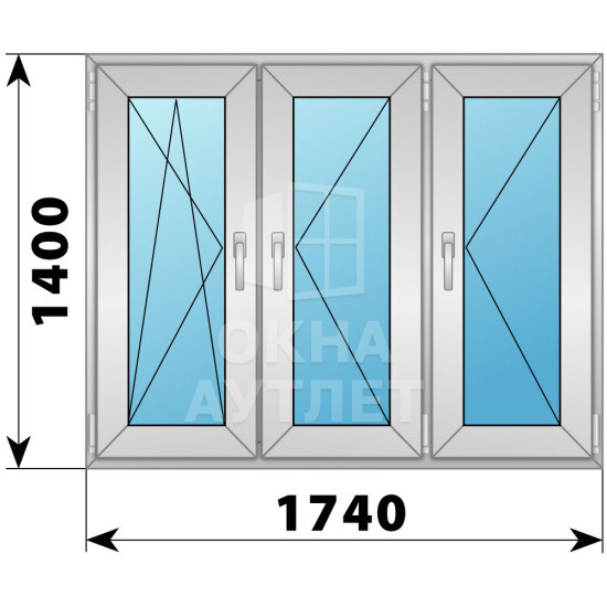 Трехстворчатое алюминиевое окно 1740×1400 ПO-П-П ОА-51992