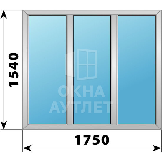 Трехстворчатое алюминиевое окно 1750×1540 Г-Г-Г ОА-51581