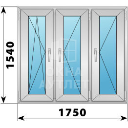 Трехстворчатое алюминиевое окно 1750×1540 ПO-П-П ОА-52043