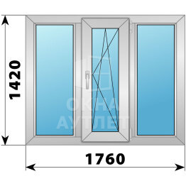 Трехстворчатое алюминиевое окно 1760×1420 Г-ПО-Г ОА-51668
