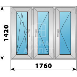 Трехстворчатое алюминиевое окно 1760×1420 ПO-П-П ОА-52010
