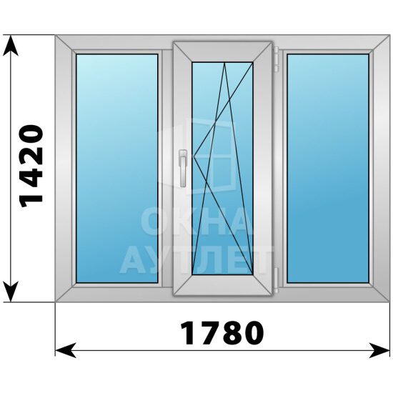 Трехстворчатое алюминиевое окно 1780×1420 Г-ПО-Г ОА-51677