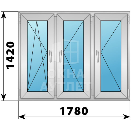 Трехстворчатое алюминиевое окно 1780×1420 ПO-П-П ОА-52013