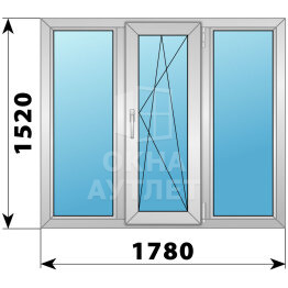 Трехстворчатое алюминиевое окно 1780×1520 Г-ПО-Г ОА-51698