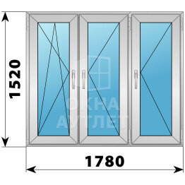 Трехстворчатое алюминиевое окно 1780×1520 ПO-П-П ОА-52046