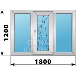 Трехстворчатое алюминиевое окно 1800×1200 Г-ПО-Г ОА-51638