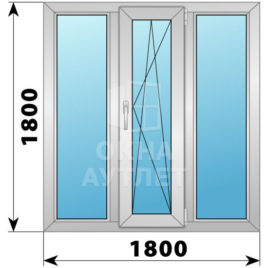 Трехстворчатое алюминиевое окно 1800×1800 Г-ПО-Г ОА-51797