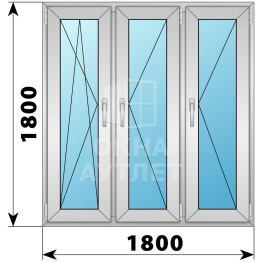 Трехстворчатое алюминиевое окно 1800×1800 ПO-П-П ОА-52124