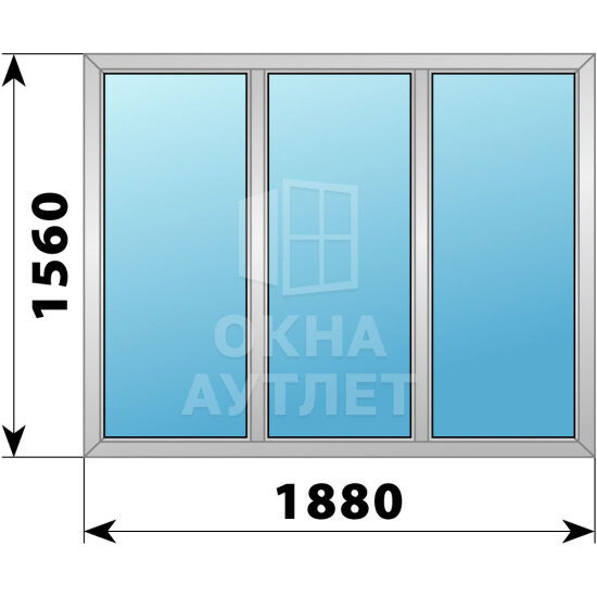 Трехстворчатое алюминиевое окно 1880×1560 Г-Г-Г ОА-51596