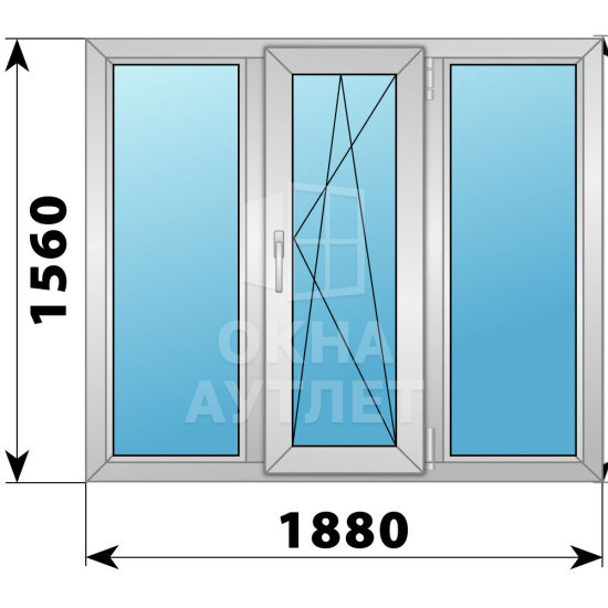 Трехстворчатое алюминиевое окно 1880×1560 Г-ПО-Г ОА-51737