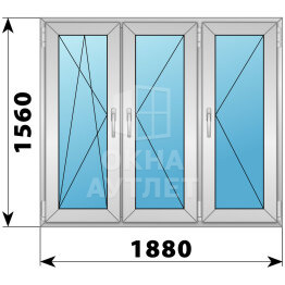 Трехстворчатое алюминиевое окно 1880×1560 ПO-П-П ОА-52067