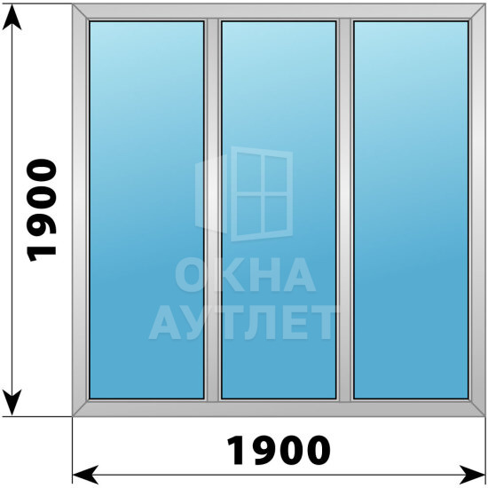Трехстворчатое алюминиевое окно 1900×1900 Г-Г-Г ОА-51629