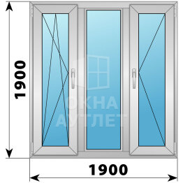 Трехстворчатое алюминиевое окно 1900×1900 ПO-Г-П ОА-52001