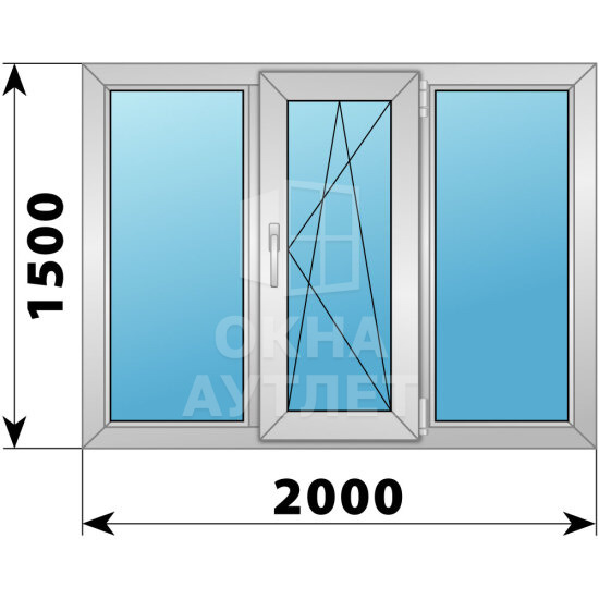 Трехстворчатое алюминиевое окно 2000×1500 Г-ПО-Г ОА-51740