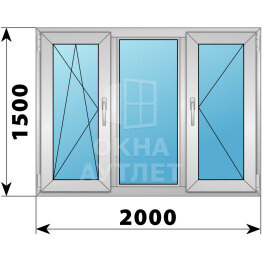 Трехстворчатое алюминиевое окно 2000×1500 ПO-Г-П ОА-51890