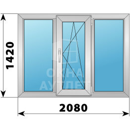 Трехстворчатое алюминиевое окно 2080×1420 Г-ПО-Г ОА-51713