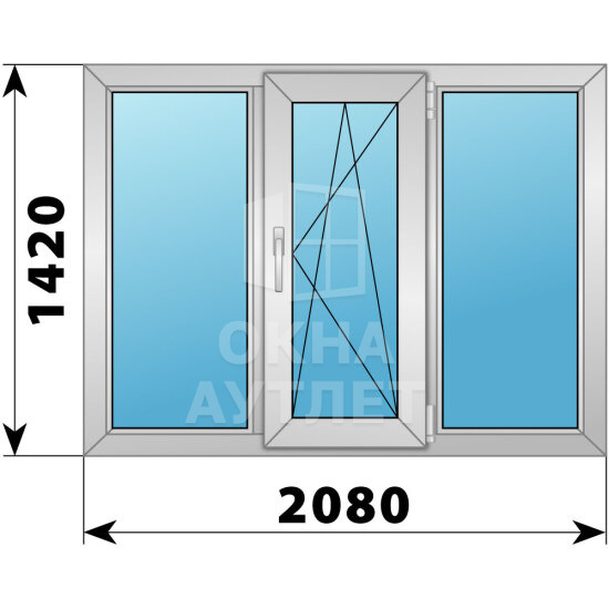 Трехстворчатое алюминиевое окно 2080×1420 Г-ПО-Г ОА-51713