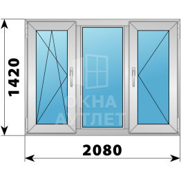 Трехстворчатое алюминиевое окно 2080×1420 ПO-Г-П ОА-51806